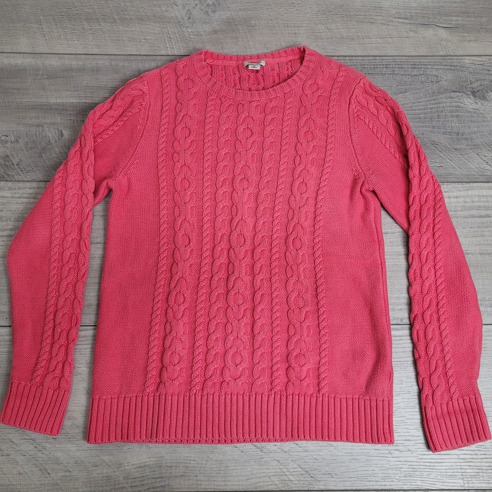 🌸 L.L.Bean Sweater Women's S Coral Blush Double L Mixed-Cable Knit Y2K Prepcore